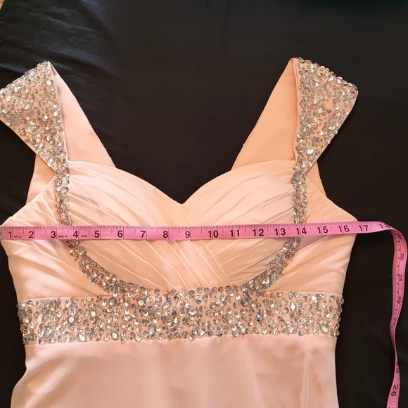 Cream Prom Dress Rhinestone Size 4 - Picture 6 of 6